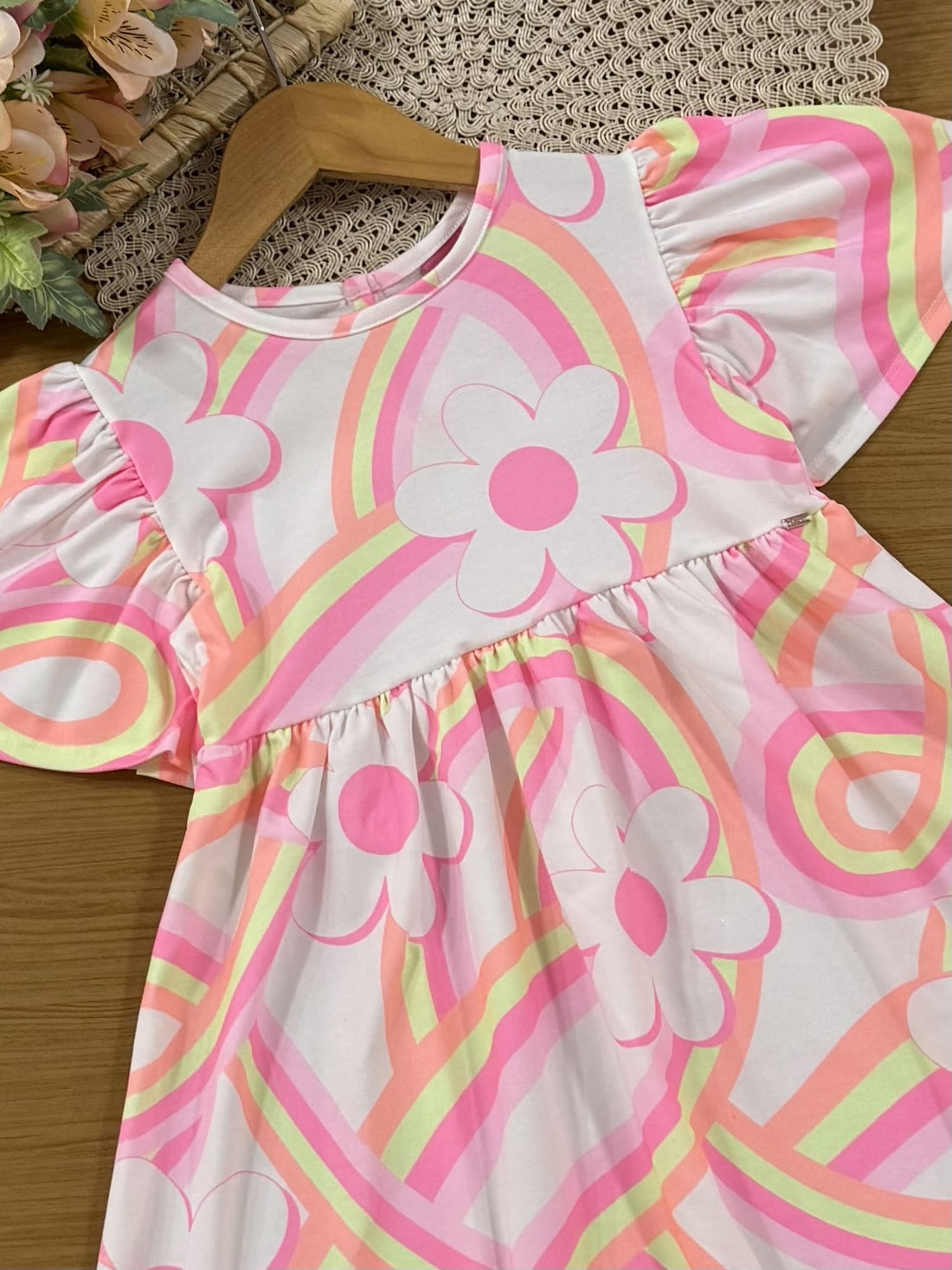 Vestido Infantil Cinti Verão Branco Arco-íris Floral