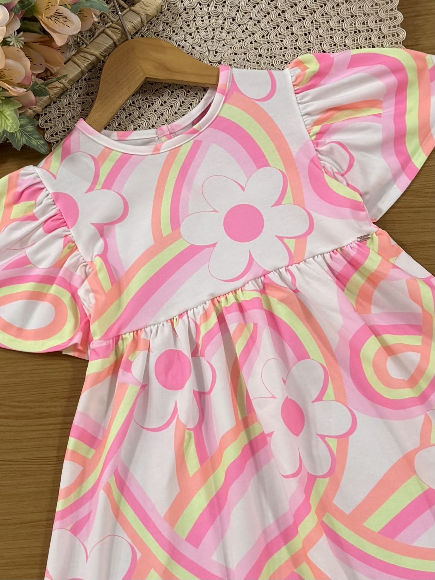 Vestido Infantil Cinti Verão Branco Arco-íris Floral