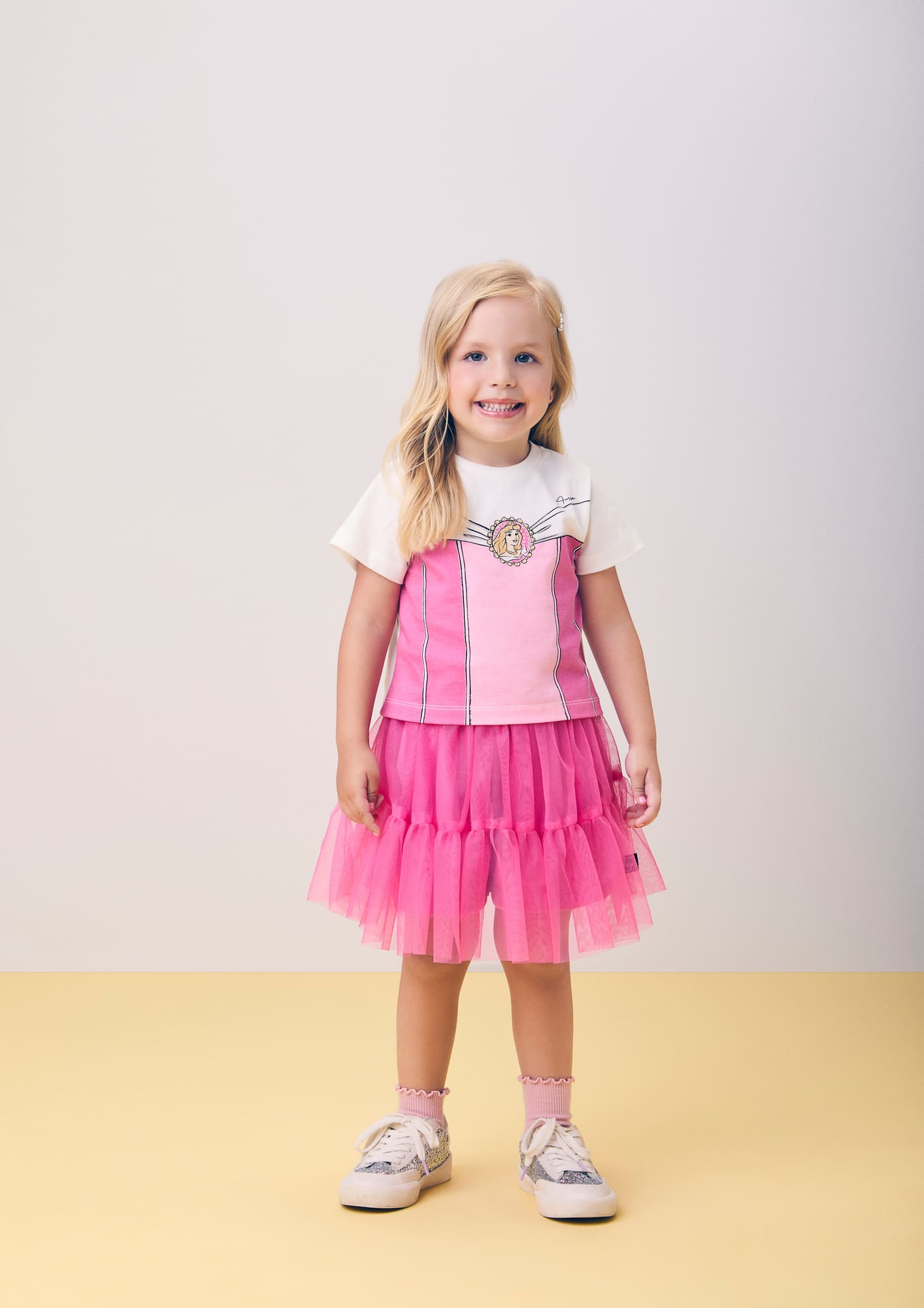 Conjunto Infantil Momi Verão com Saia em Tule e Blusa Rosa Bela Adormecida