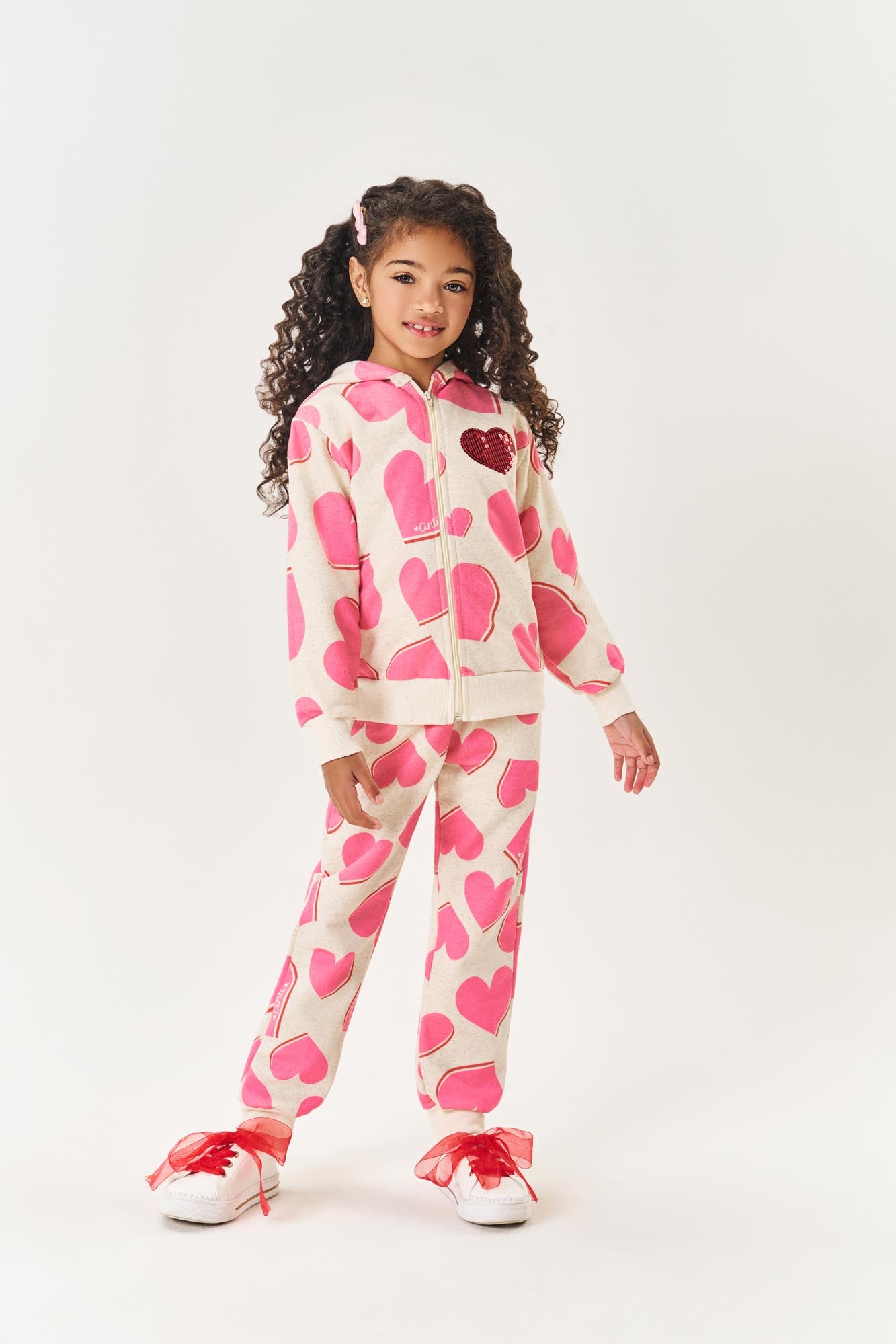 Conjunto Infantil Cinti Inverno Calça e Moletom Flanelado Coração