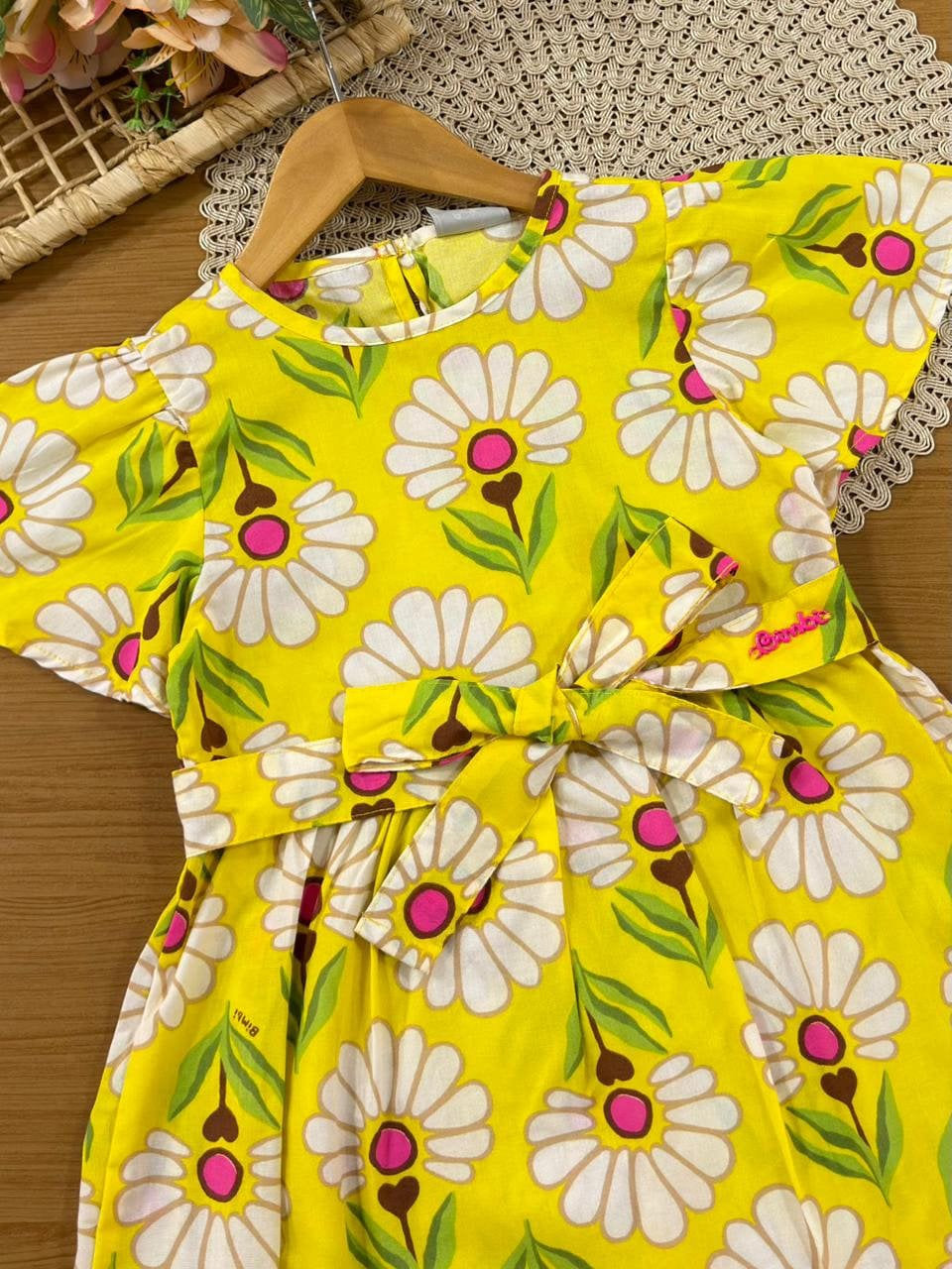 Vestido Infantil Bimbi Amarelo Florzinhas