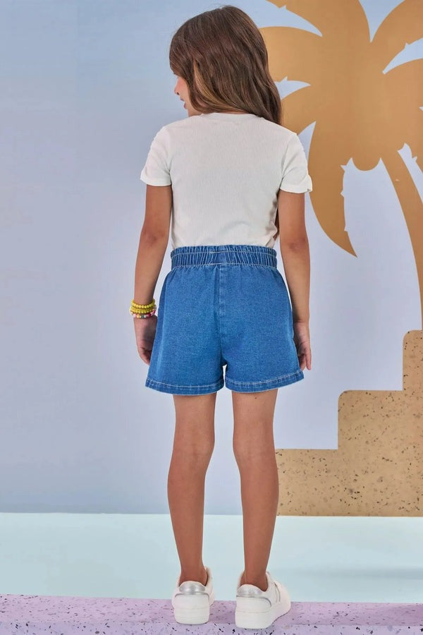 Shorts Infantil Kukiê Verão Jeans com Laço