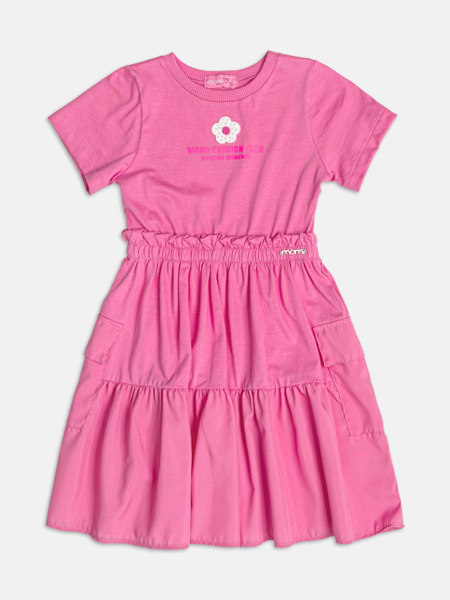 Vestido Infantil Momi Verão Rosa Florzinha com Strass