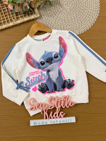 Moletom Infantil Momi Inverno sem Flanela Branco Stitch