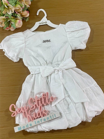 Vestido Infantil Animê Verão Branco Balonê