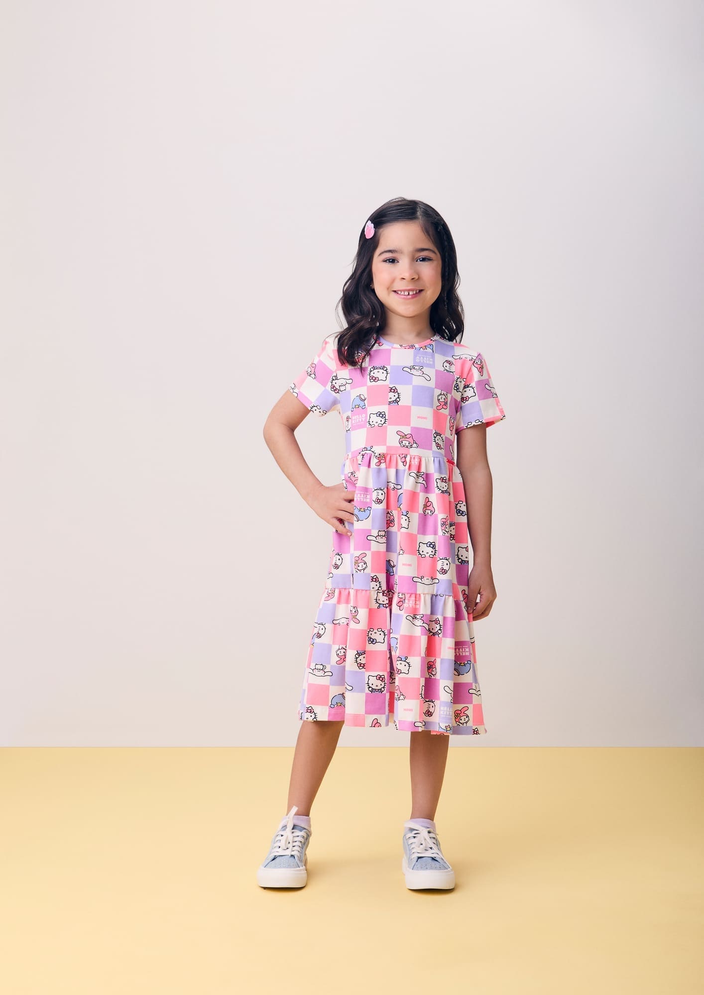 Vestido Infantil Momi Verão Xadrez Hello Kitty