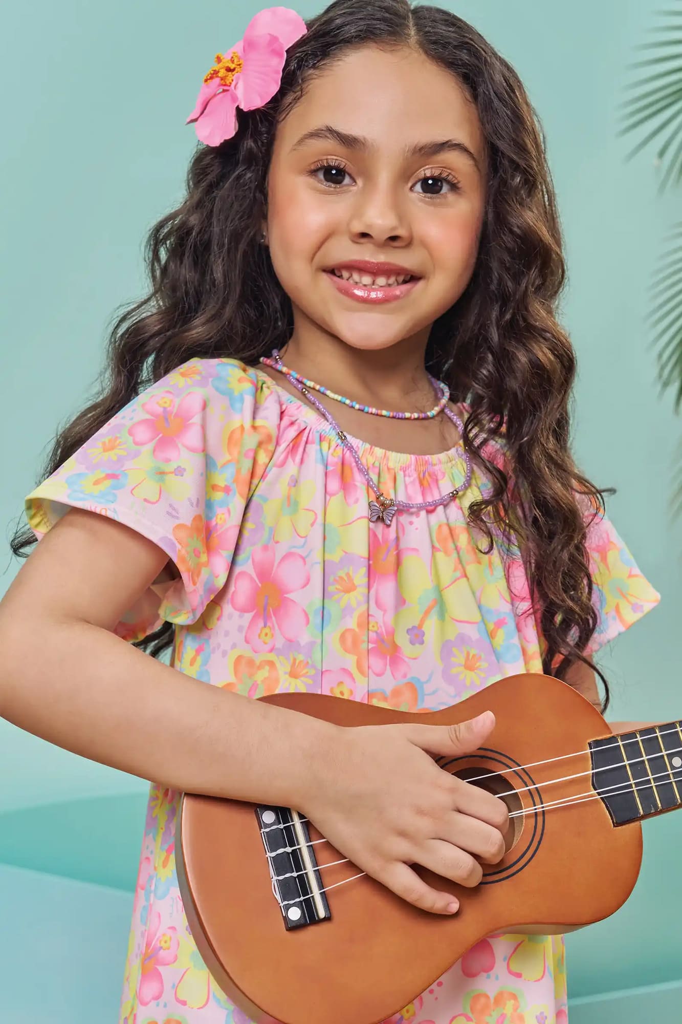 Vestido Infantil Kukiê Verão Rosa Flores Coloridas
