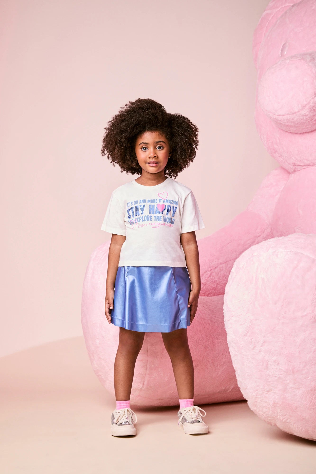 Conjunto Infantil Momi Inverno com Saia Azul e Blusa Manga Curta Stay Happy