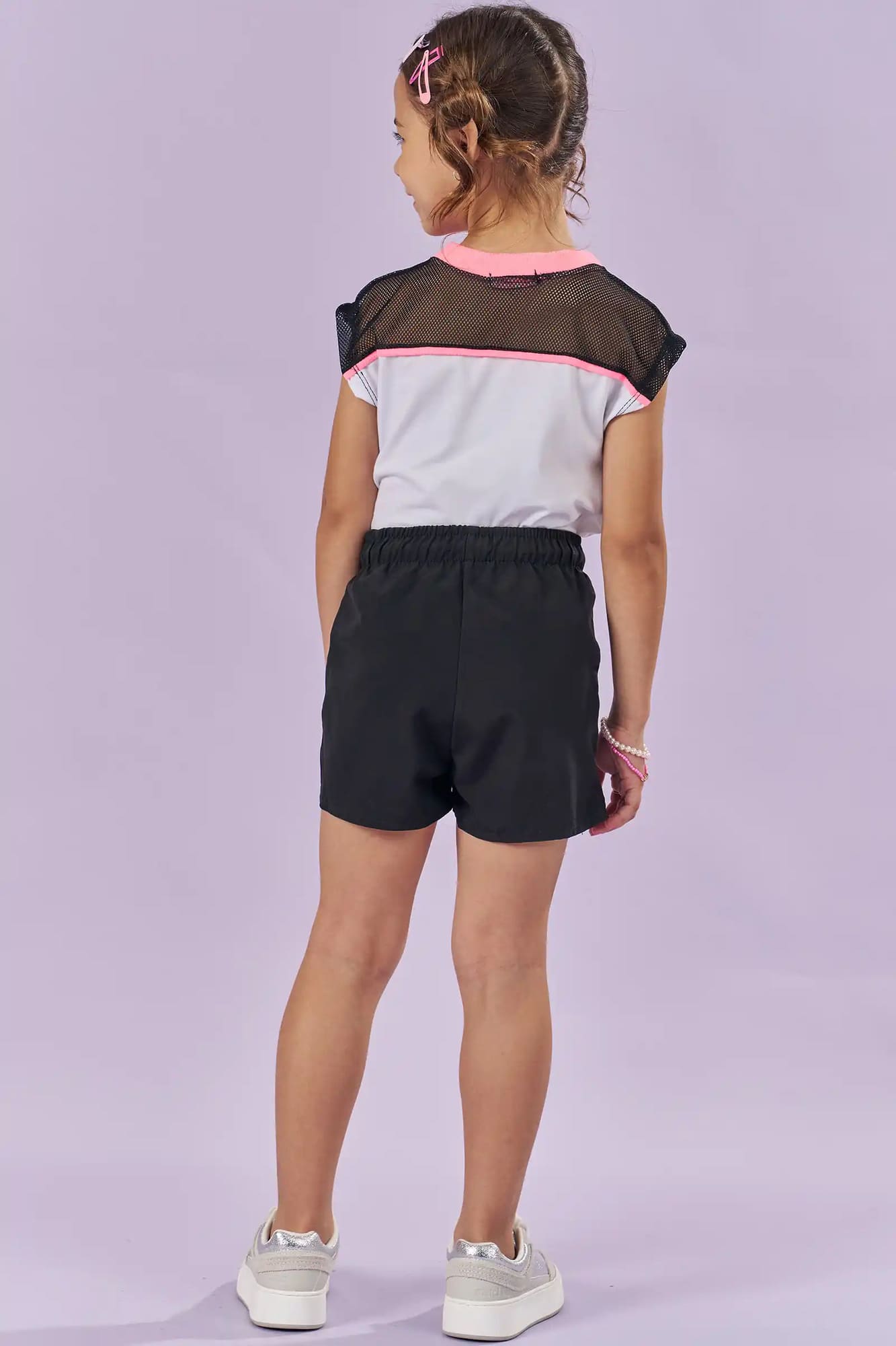 Conjunto Infantil Kukiê Verão com Short Preto e Blusa Branca com Strass Fashion