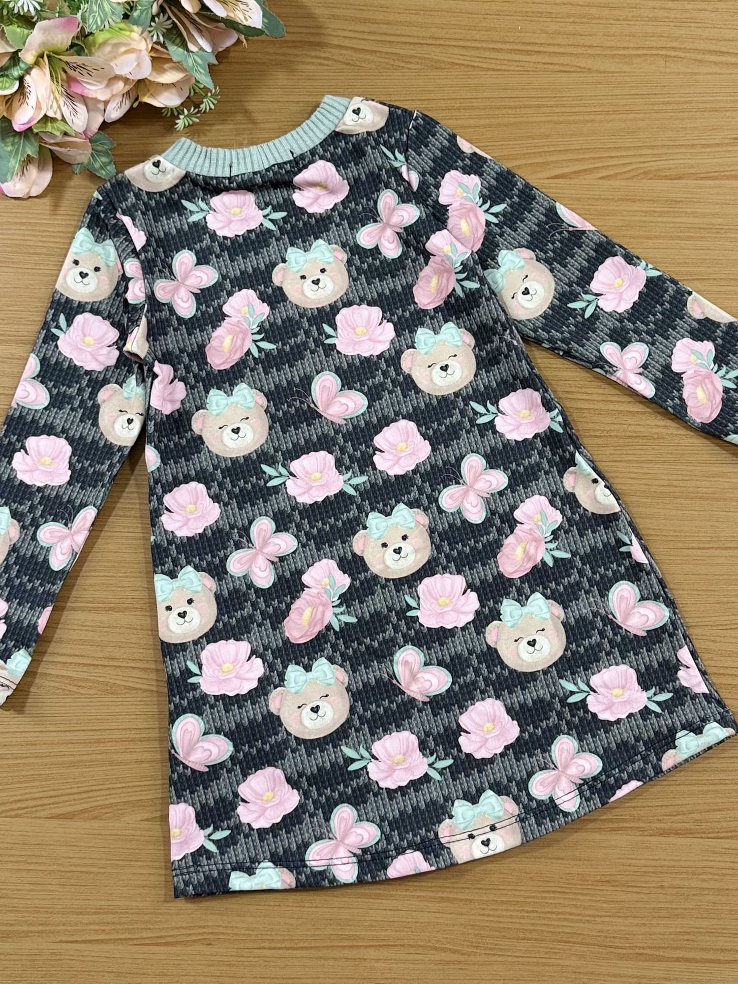 Vestido Infantil Kukie Inverno Verde Ursinha