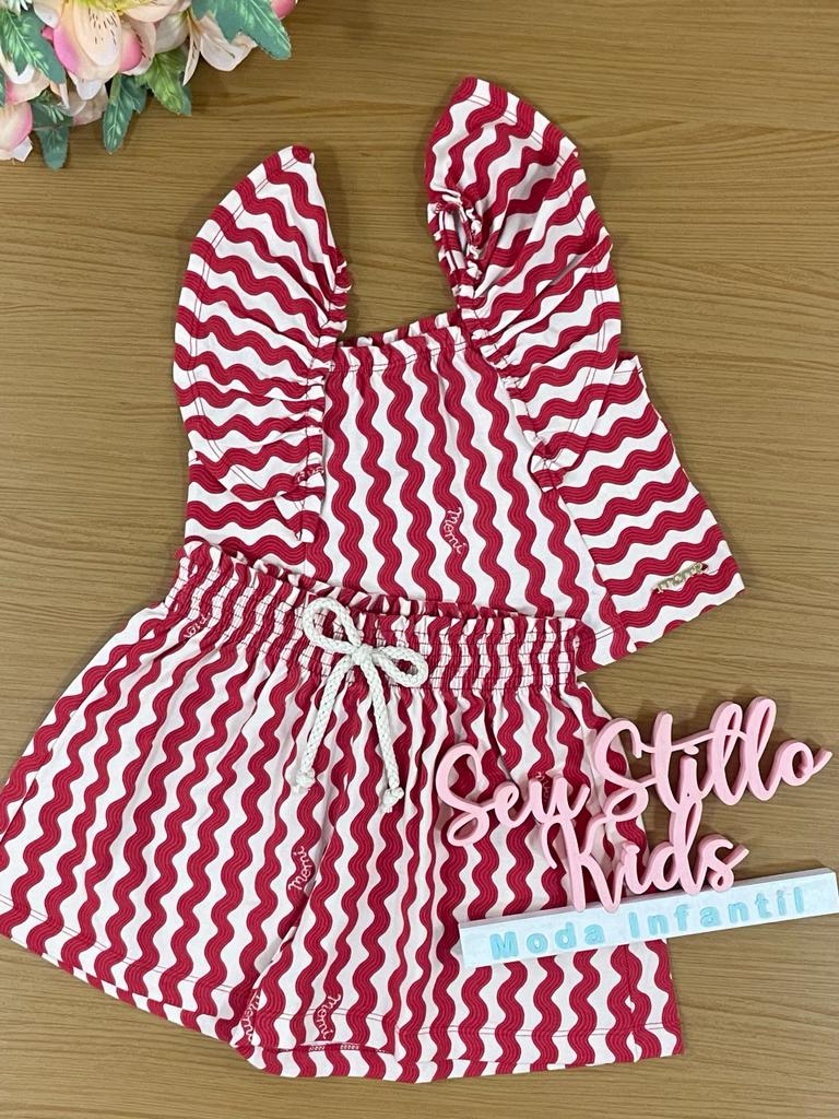 Conjunto Infantil Momi Verão Com Shorts e Blusa Ondas Vermelhas