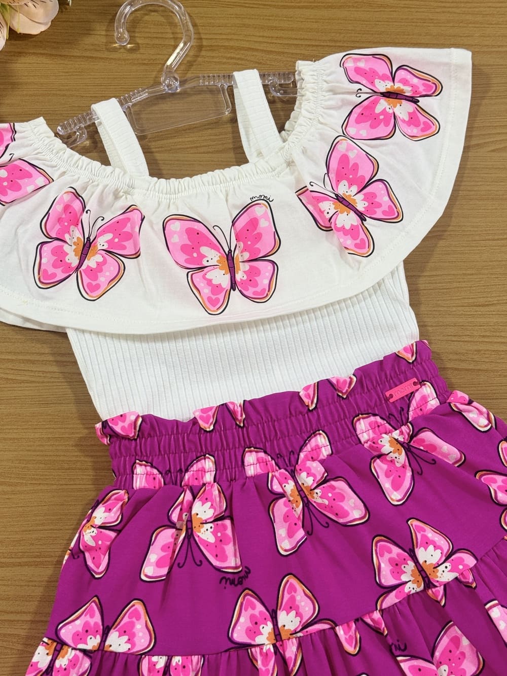 Conjunto Infantil Momi Verão Saia e Blusa Babado Borboleta