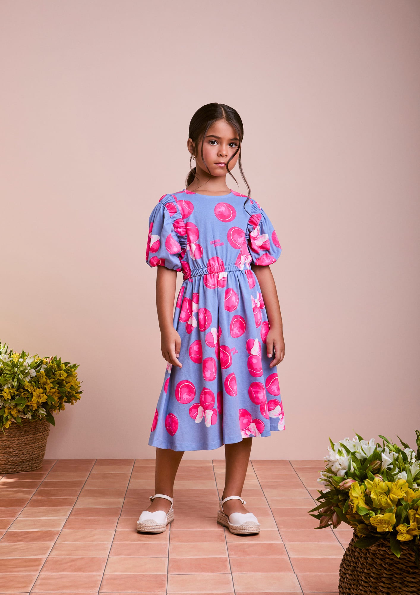 Vestido Infantil Animê Verão Minnie Bolinha de Tênis Disney