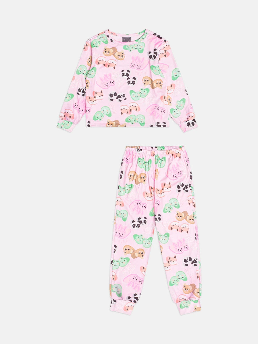 Pijama Infantil Bimbi Inverno com Calça e Blusa Manga Longa Rosa Pantufas