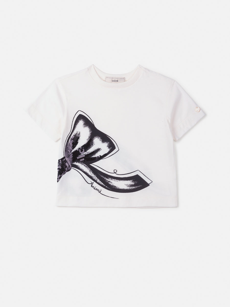Blusa Infantil Animê Branca Laço com Paetê