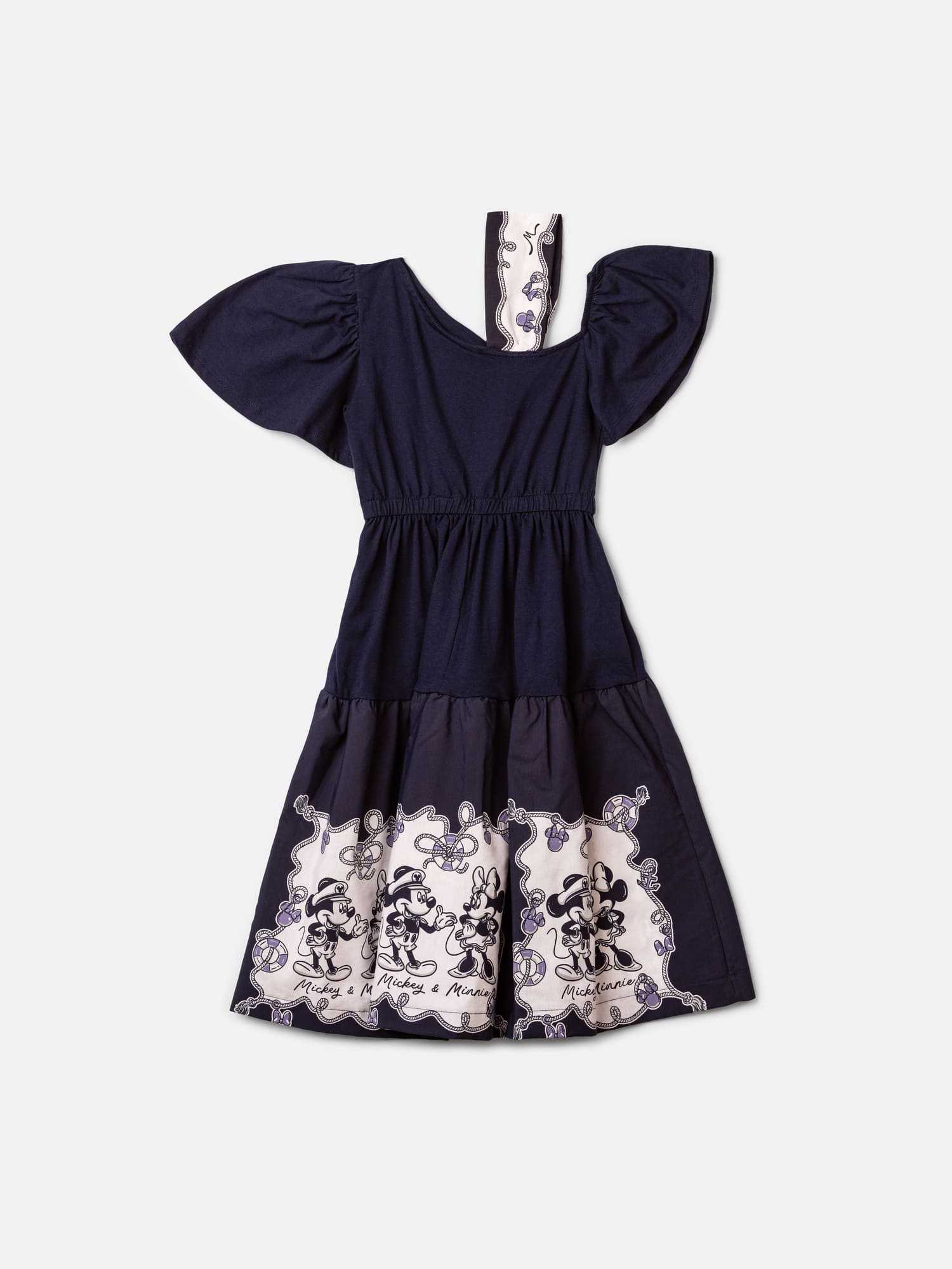 Vestido Infantil Animê Verão Azul Marinho Minnie e Mickey Disney