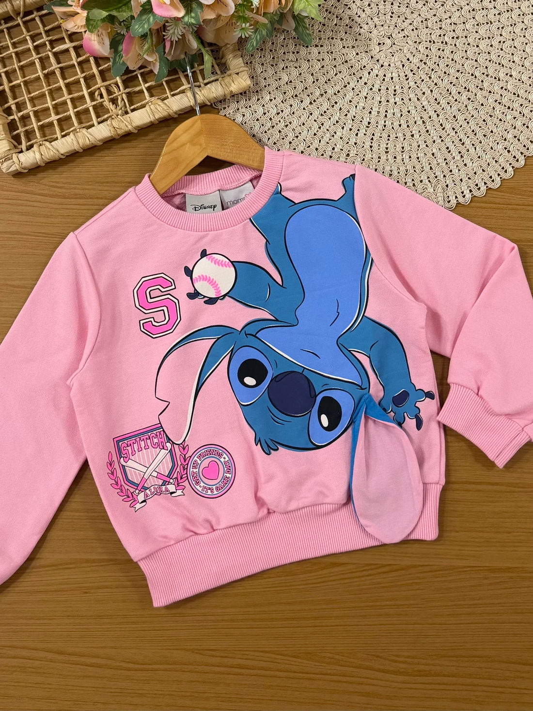 Conjunto Infantil Momi Inverno com Calça e Moletom sem Flanela Rosa Stitch Friends Disney