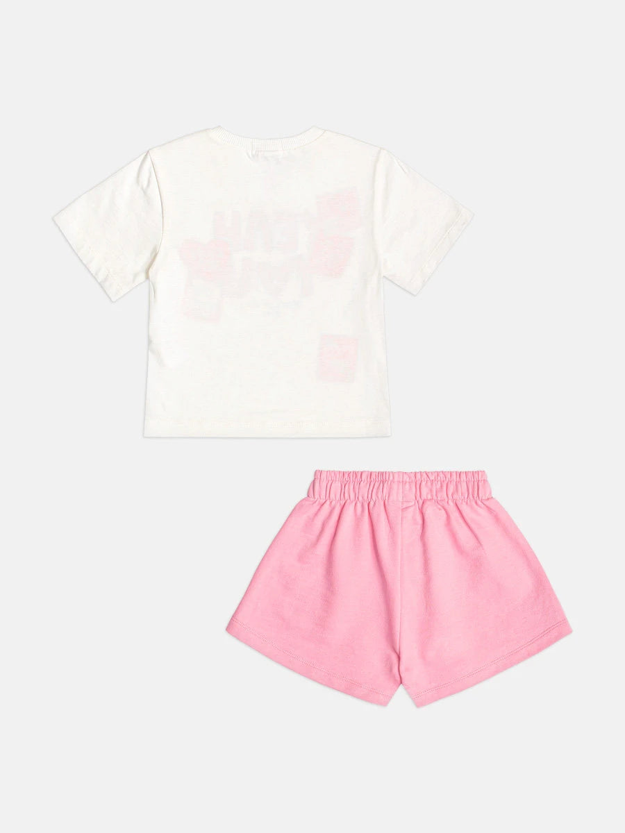 Conjunto Infantil Menia Momi, Shorts Rosa com Strass e Blusa Yeah You