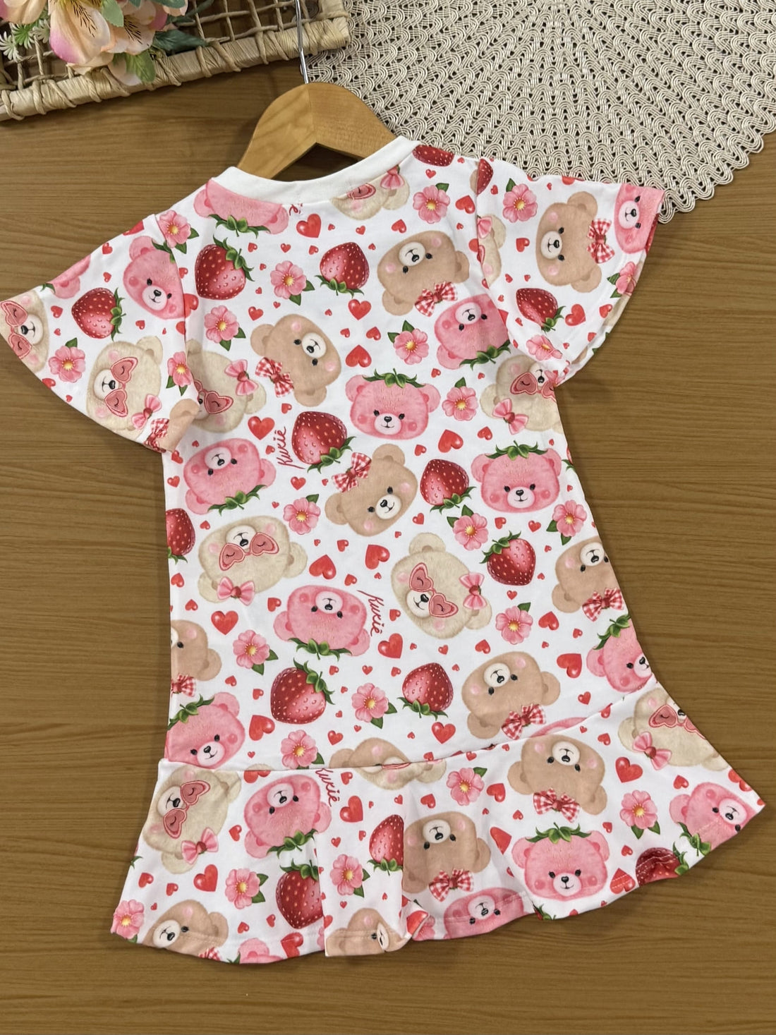 Vestido Infantil Kukiê Verão Branco Ursinhas Best Friends com Bolsinha