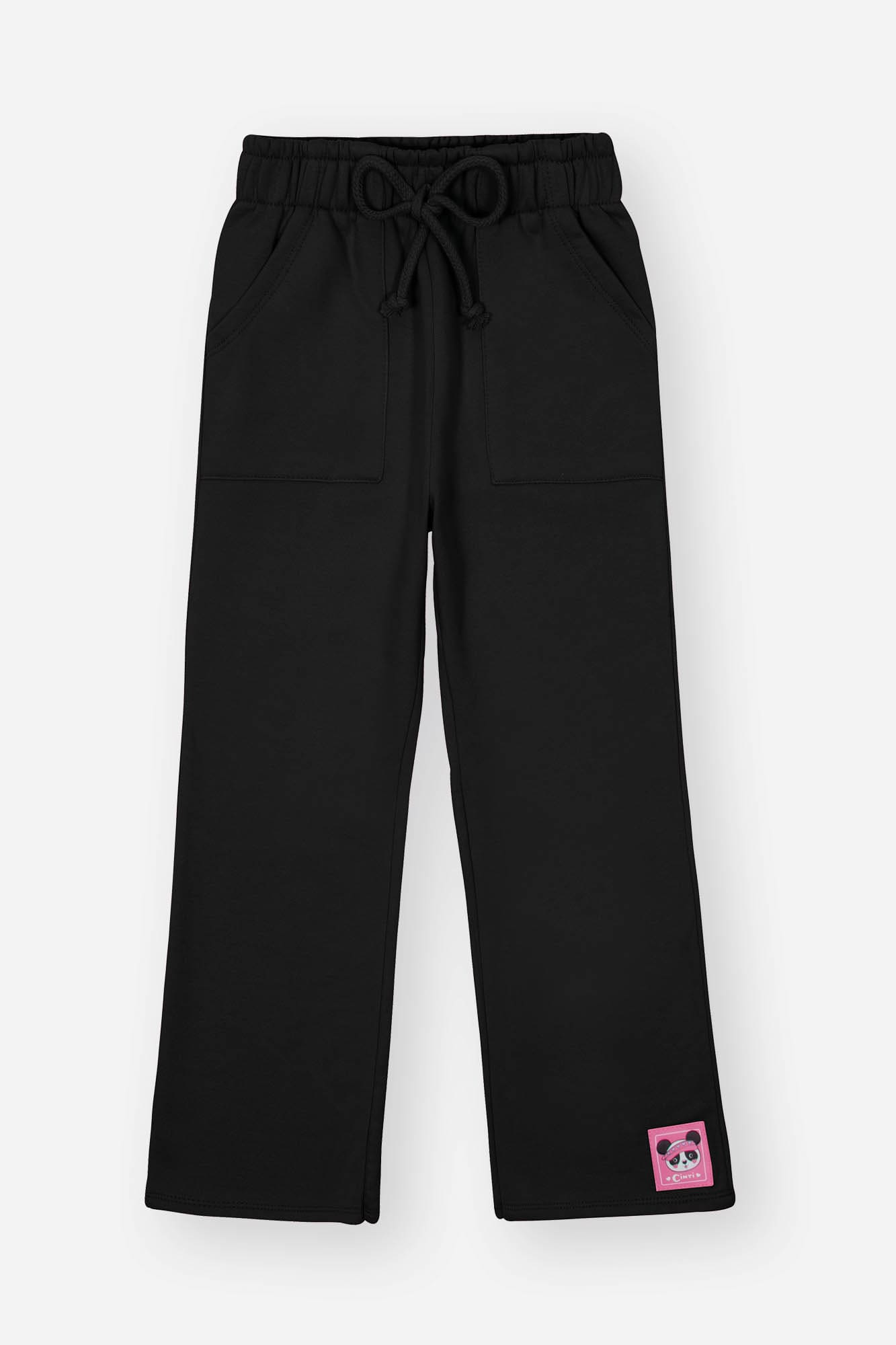 Conjunto Infantil Cinti Inverno Calça Wide Leg e Moletom Flanelado Preto Panda