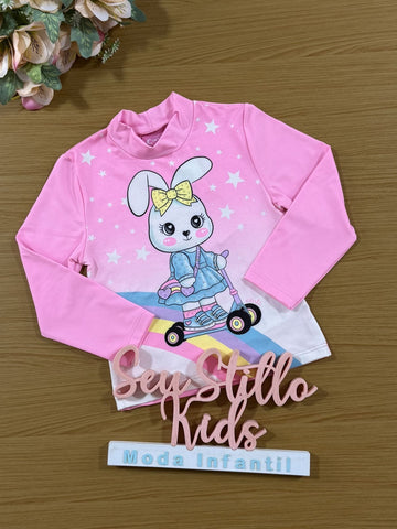 Blusa Infantil Cinti Inverno Manga Longa Térmica Rosa Coelho
