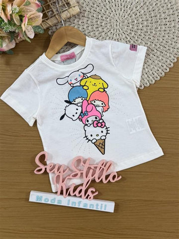 Blusa Infantil Momi Verão Branca Hello Kitty Friends