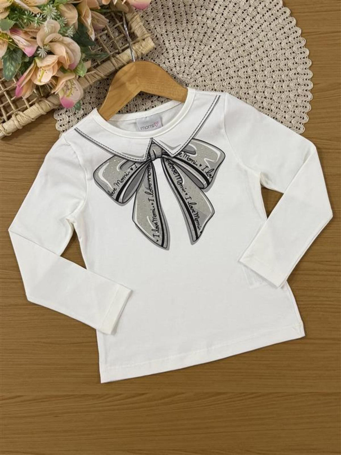 Conjunto Infantil Momi Inverno com Saia Cinza e Blusa Manga Longa Lacinho