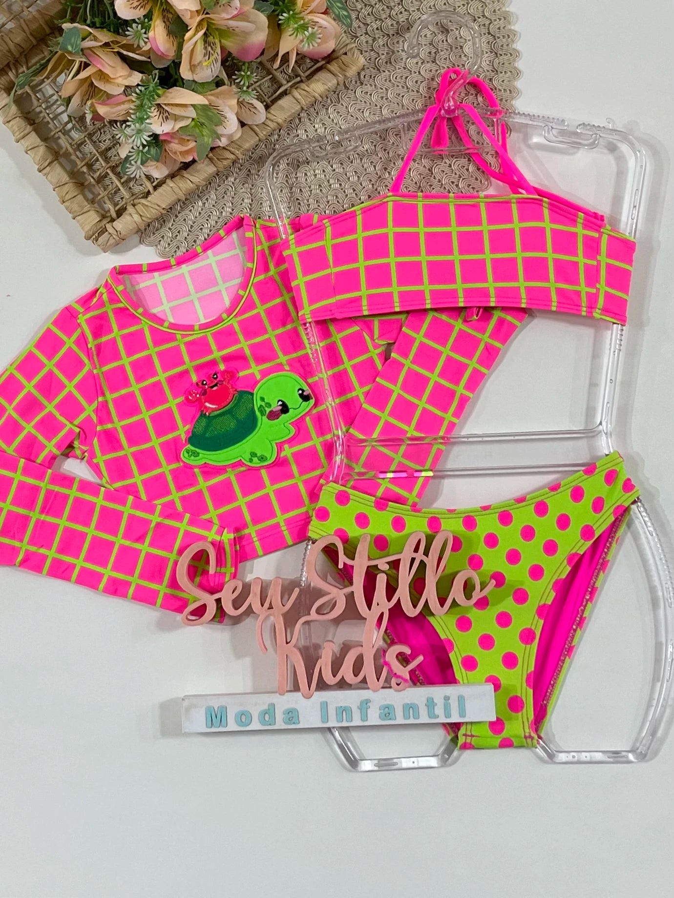 Biquíni Infantil Siri Kids Cropped Manga Rosa Lara Turtle 43242