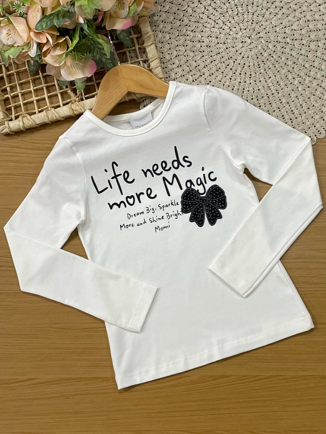 Conjunto Infantil Momi Inverno Shorts Saia Preto e Blusa Manga Longa Lacinho