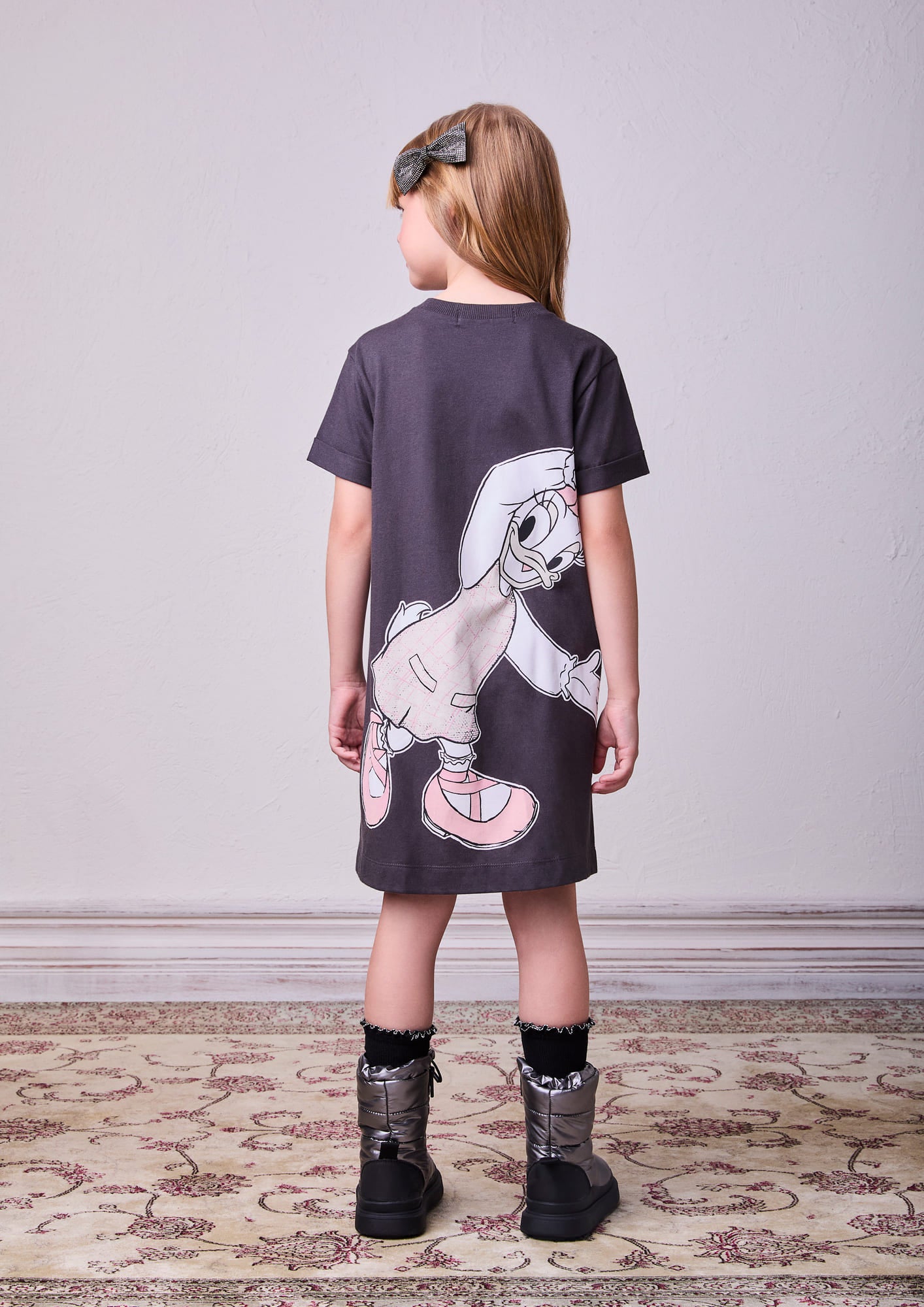 Vestido Infantil Animê Cinza Escuro Minnie e Margarida Disney