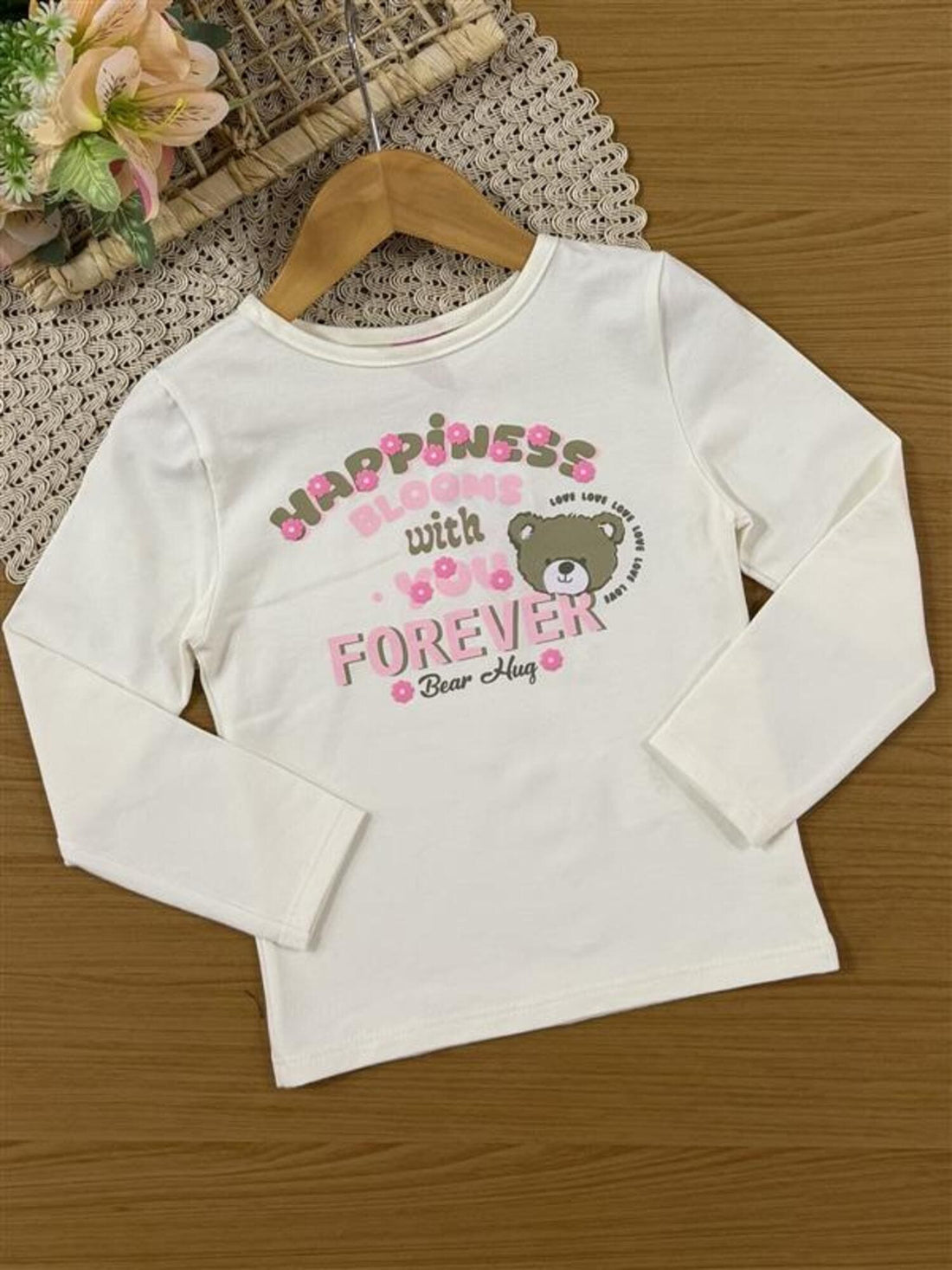 Conjunto Infantil Cinti Inverno com Saia Bege e Blusa Manga Longa Ursinha Happiness