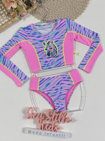 Biquíni Infantil Siri Kids com Blusa Manga Longa Leticia Zebra 40269