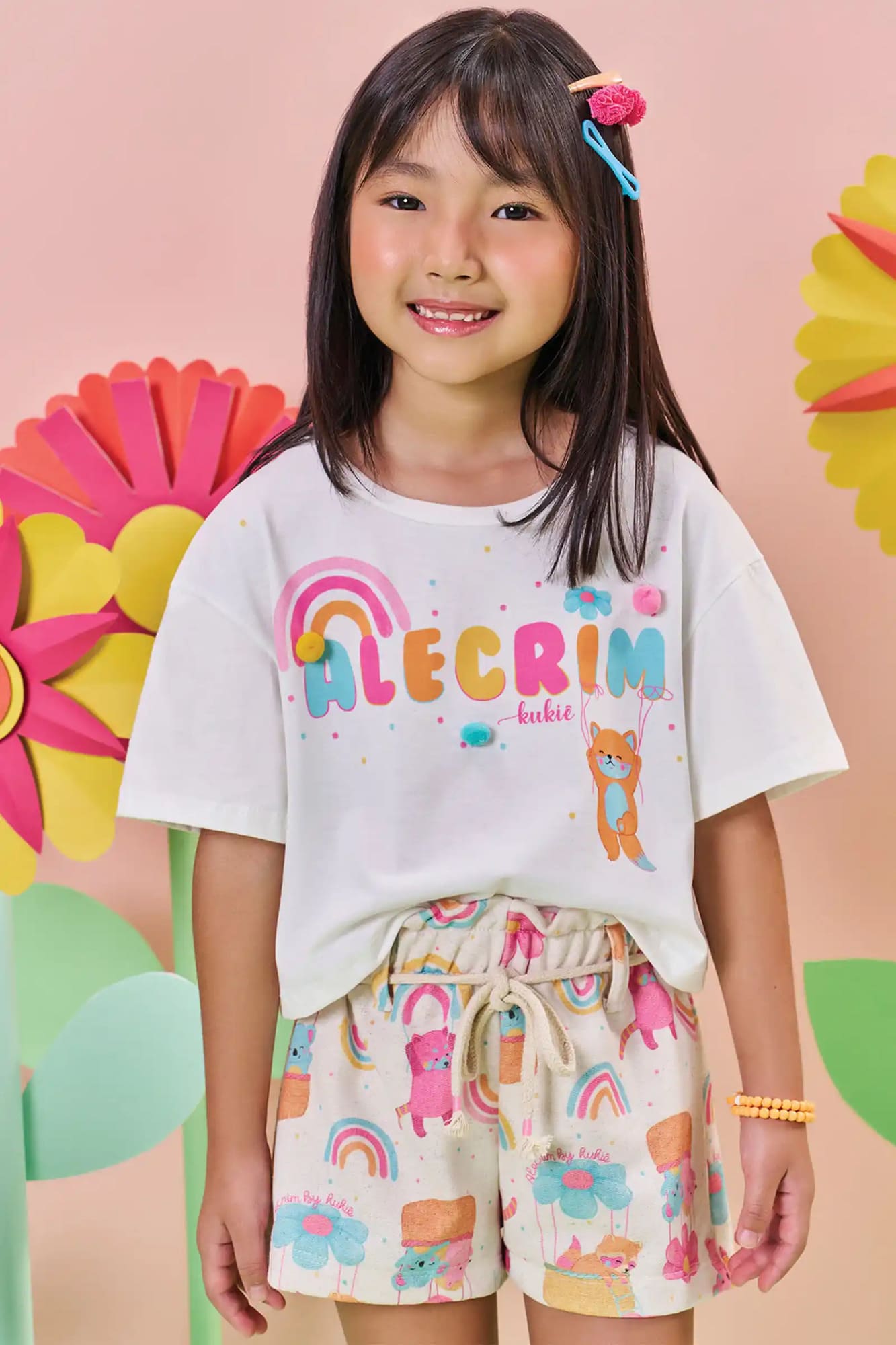 Conjunto Infantil Kukiê Short com Blusa Branca Alecrim Feliz