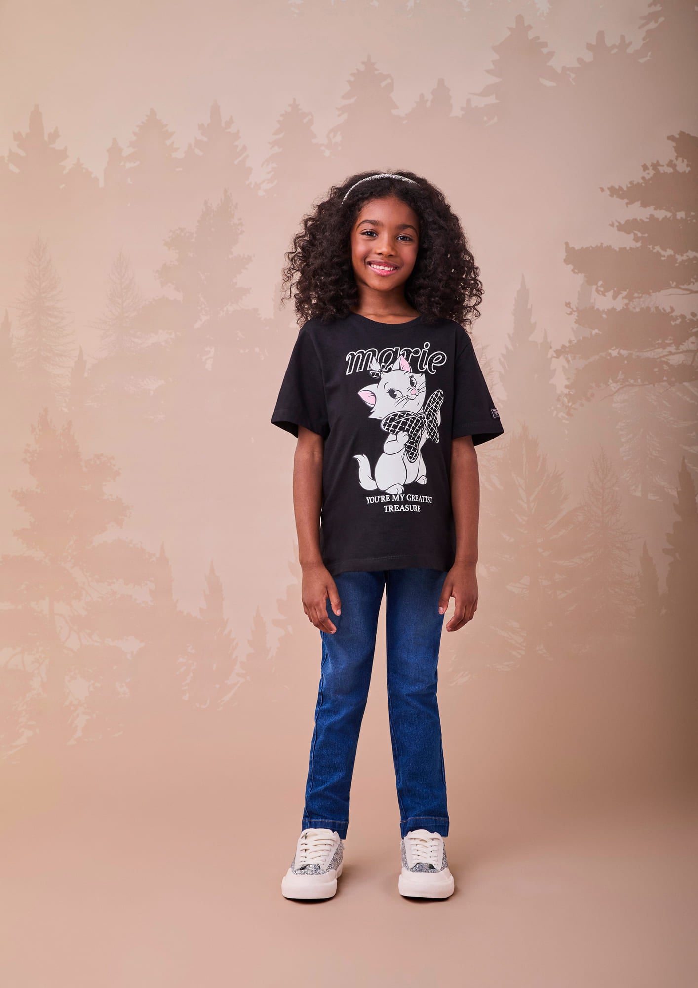 Blusa Infantil Momi Manga Curta Preta Marie Disney