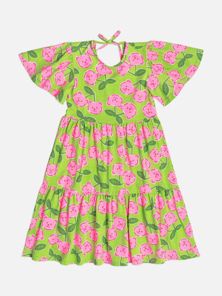 Vestido Infantil Momi Verde Ursinho Cereja