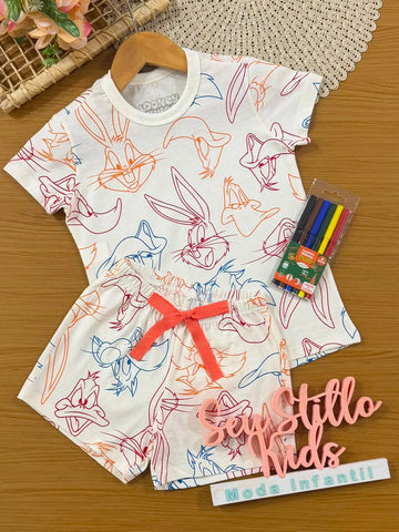 Pijama Infantil Menina Veggi com Shorts e Blusa Looney Tunes