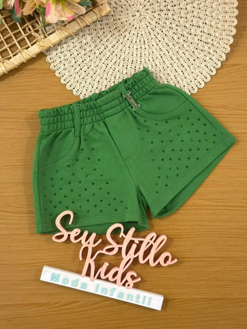 Shorts Infantil Menina Momi Verde com Strass
