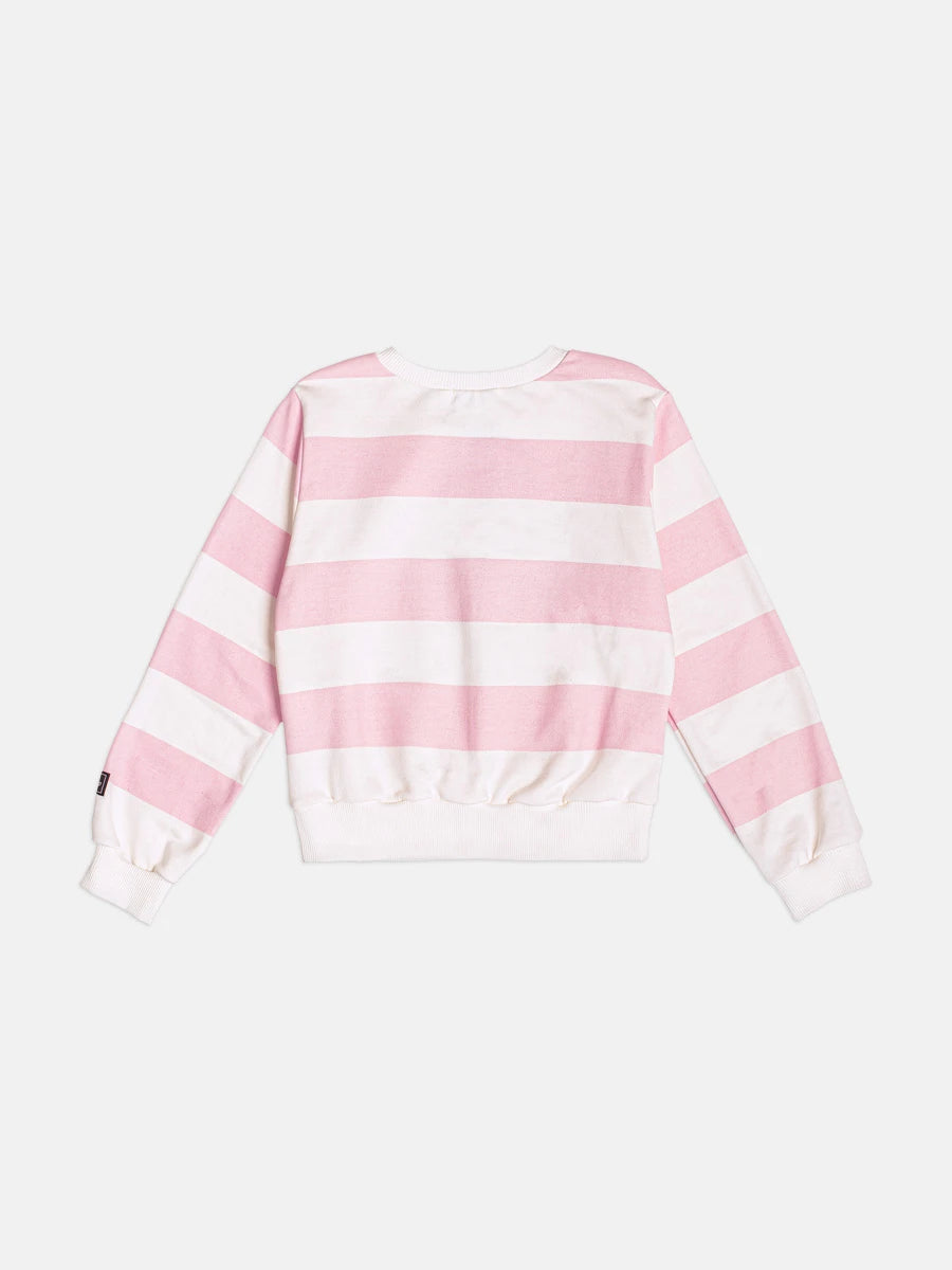 Moletom Infantil Momi Inverno sem Flanela Rosa e Branco Listrado Stitch