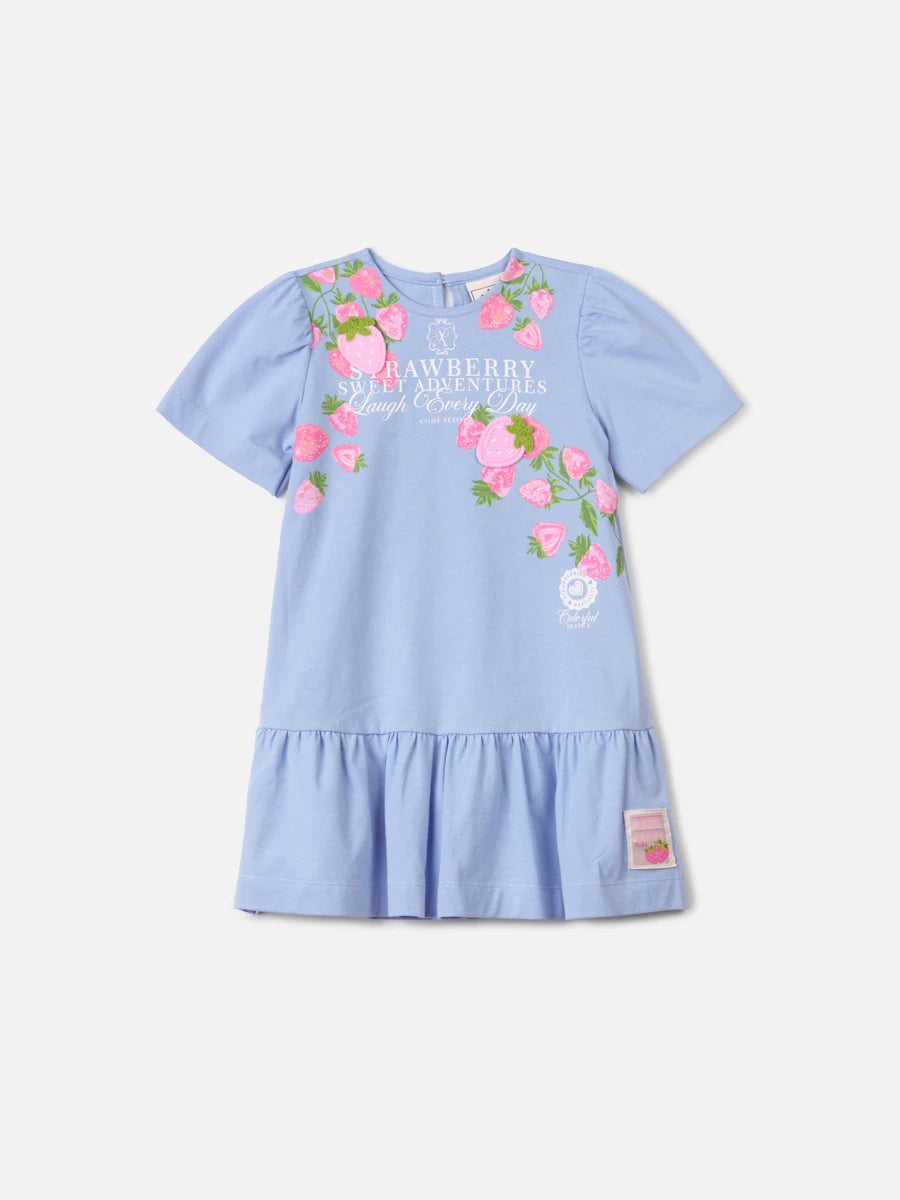 Vestido Infantil Animê Azul Moranguinho