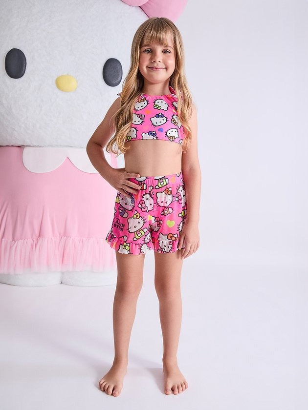 Shorts Infantil Momi Verão Tule Saida de Praia Hello Kitty