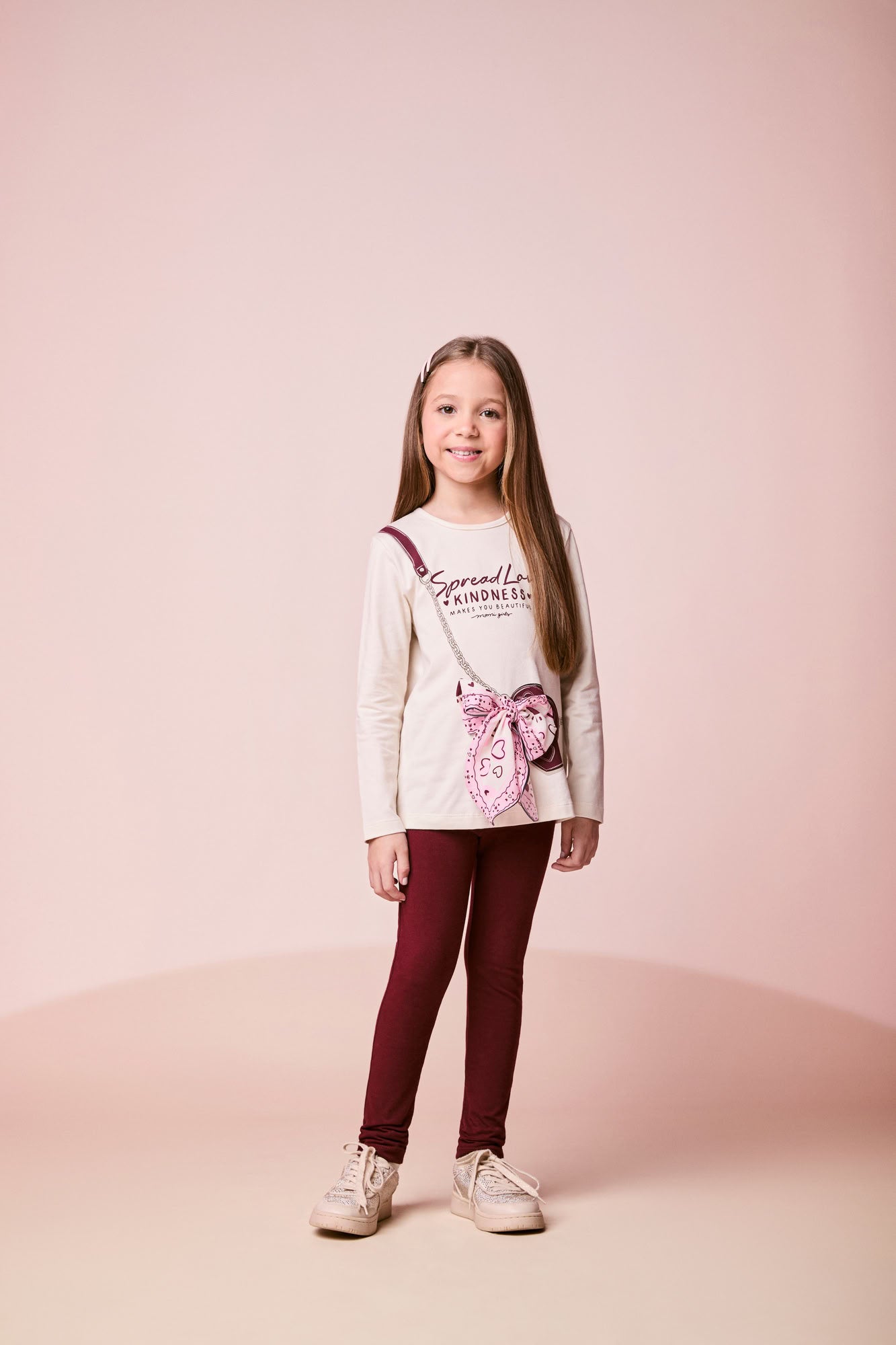 Conjunto Infantil Momi Inverno, Calça Legging Vinho e Blusa Manga Longa Bolsinha 3D com Laço