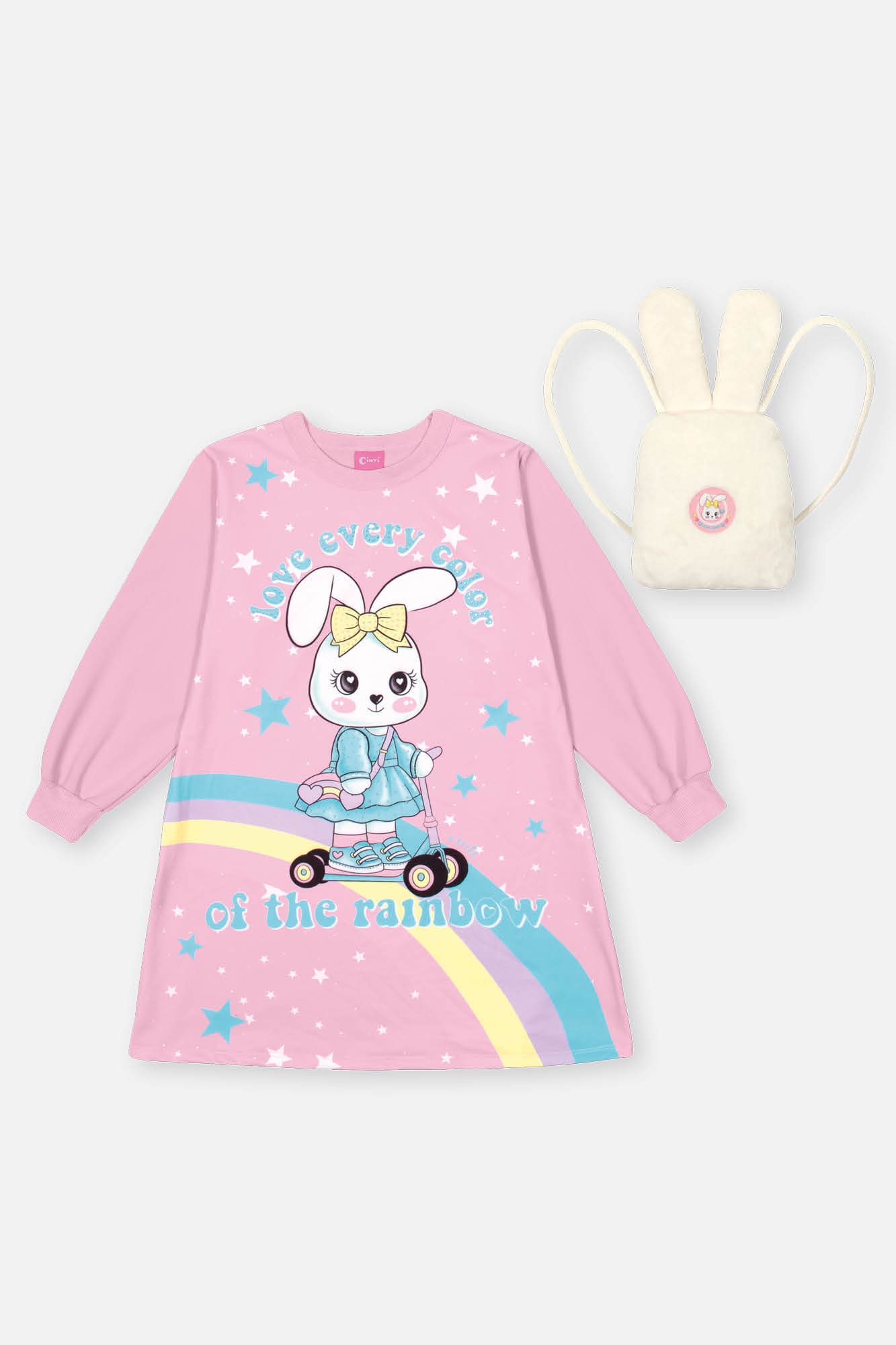 Vestido Infantil Cinti Inverno Coelhinha Rosa Com Bolsinha