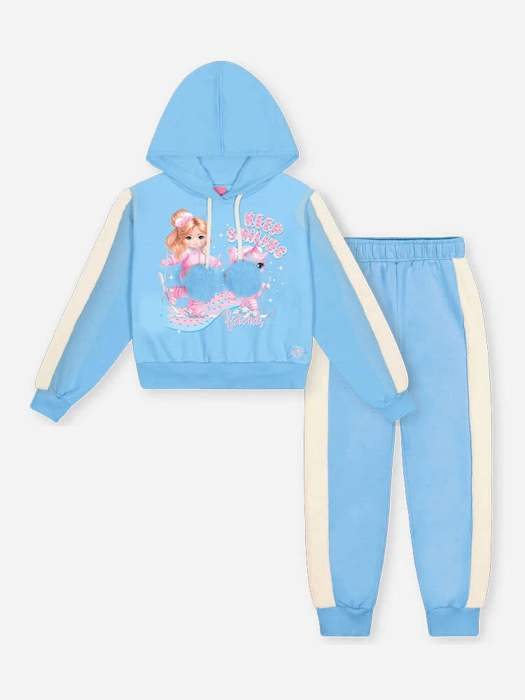 Conjunto Infantil Cinti Inverno com Calça e Moletom Flanelado Azul Menininha e Unicórnio