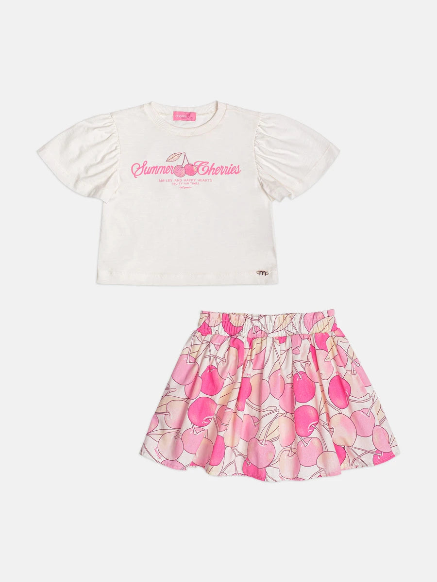 Conjunto Infantil Menina Momi com Saia e Blusa Summer Cherries