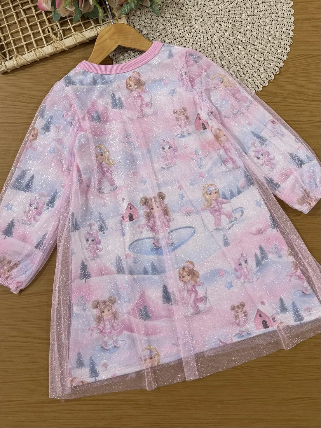Vestido Infantil Cinti Inverno Manga Longa Tule Shine