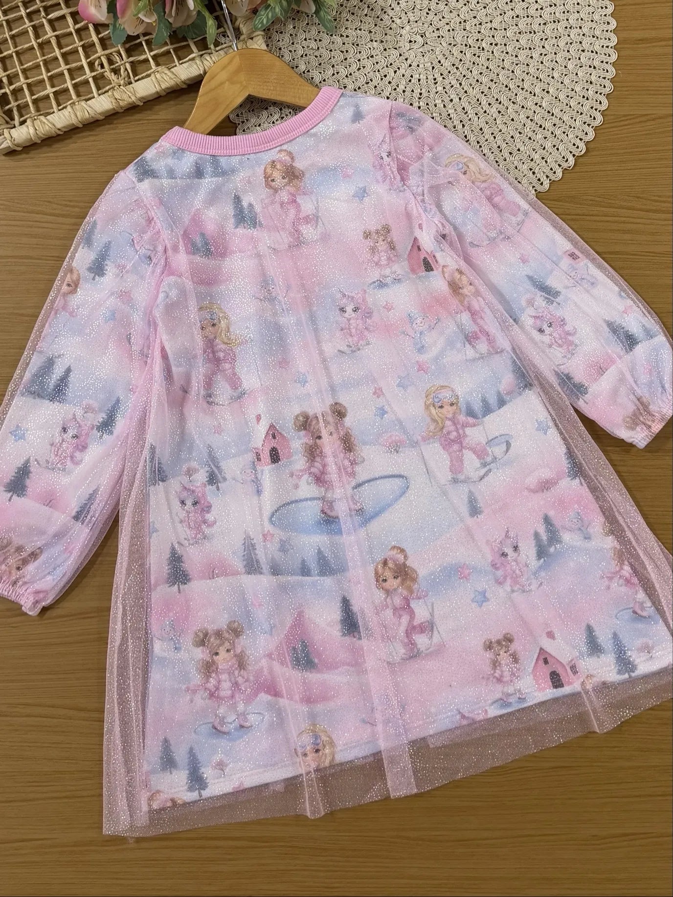 Vestido Infantil Cinti Inverno Manga Longa Tule Shine