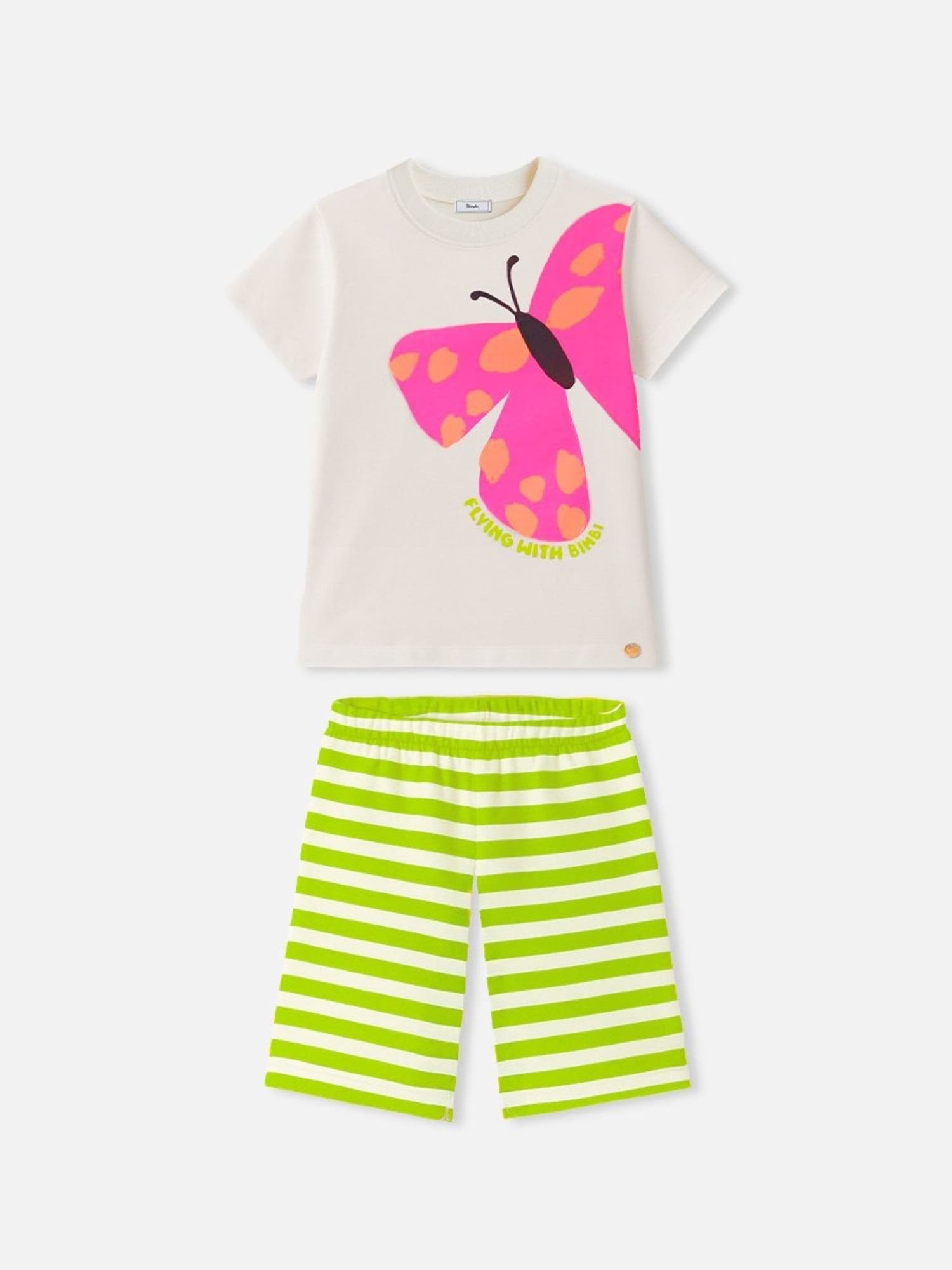 Conjunto Infantil Bimbi Verão com Shorts Listrado e Blusa Branca Borboleta