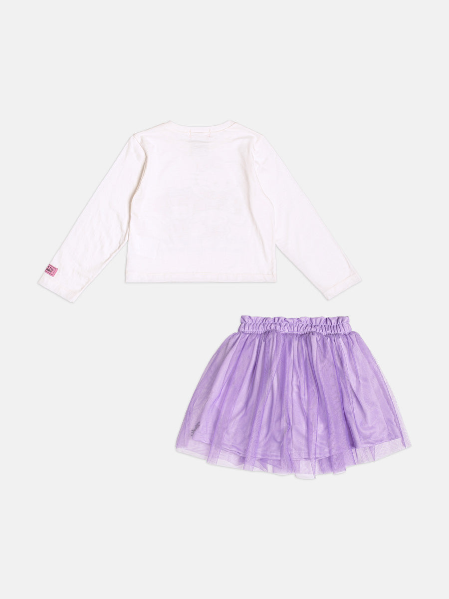Conjunto Infantil Momi Inverno com Saia Lilás e Blusa Manga Longa Hello Kitty Strass
