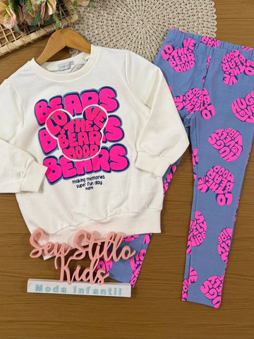 Conjunto Infantil Momi Inverno com Calça Legging Azul e Moletom sem Flanela Bears