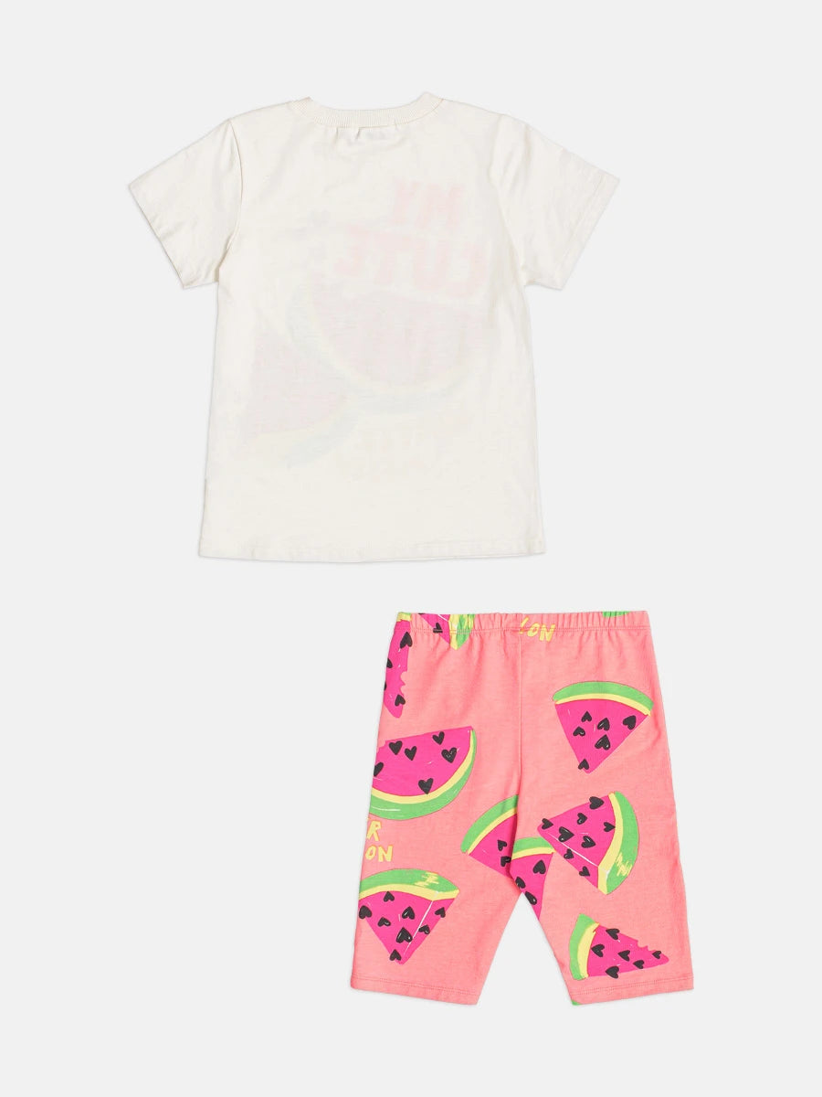 Conjunto Infantil Menina Bimbi com Shorts Ciclista Rosa e Blusa Melancia